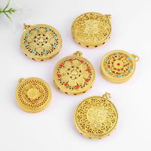 Colgante de estilo chino tradicional con incrustaciones de oro, redondo y calado, accesorio de joyería para collar, cadena de suéter DIY, dije. - Product Image 1