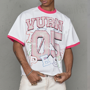 T-shirt streetwear épais 250 g/m², blocs de couleur, col épais, coupe ample surdimensionnée, t-shirt court personnalisé pour homme - Product Image 4