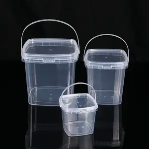 Hot Sale Mini Clear Pail Food Grade Square Bucket With Handle For Ice Cream Butter Honey