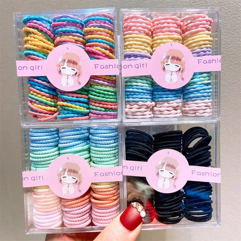 Rainbow 90 Pcs/Box Children Hair Bands Elastic Non-Slip Screw Thread Hair Rubber Band Spring Color Girl Hair Accessories