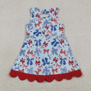Robe décontractée pour petites filles RTS, avec nœuds du 4 juillet et bord festonné, nouveaux modèles, jolie robe d'été pour sœurs, taille standard américaine, vêtements pour enfants - Product Image 5