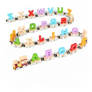 Set mainan traktor untuk anak-anak, kayu angka magnetik huruf mainan kereta api kecil kombinasi Set