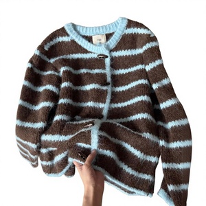 Cardigan en laine d'<span class=keywords><strong>alpaga</strong></span> douce à manches longues rayé <span class=keywords><strong>blanc</strong></span> Ah Korean Automne 2025 Nouveau <span class=keywords><strong>Pull</strong></span> Plus - Product Image 2