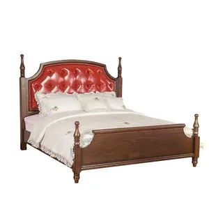 Manufacturer furniture upholstered solid wood red oak modern classic bed