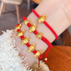 Mascot Five Fortunes สร้อยข้อมือเชือกกระต่ายสีทองสีแดง,สร้อยข้อมือนำโชคดีๆนำโชคปีใหม่สไตล์จีนปี2023 - Product Image 1