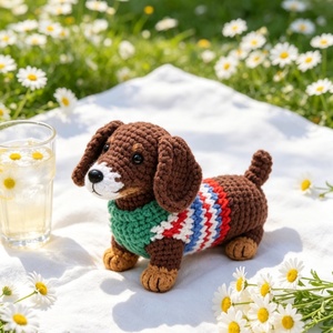 Llavero de peluche de perro marrón tejido a mano con suéter a cuadros multicolor, accesorio <span class=keywords><strong>para</strong></span> bolso, <span class=keywords><strong>mini</strong></span> colgante de animal <span class=keywords><strong>para</strong></span> mochila y bolso de mano - Product Image 5