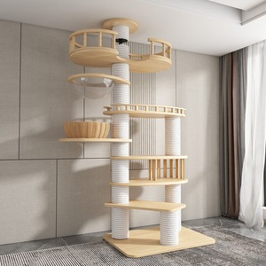 Moderna Torre de Árbol para Gatos de Madera, Mueble Apartamento, Casa para Mascotas con Estructura de Escalada de Piso y Plataforma de Salto, Empacado en Cartón - Product Image 2