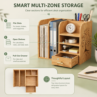Organizador de Escritorio de Bambú de Marca Propia con Múltiples Compartimentos para Archivos, Bolígrafos y Artículos de Papelería, para el Hogar, la Oficina o el Estudio