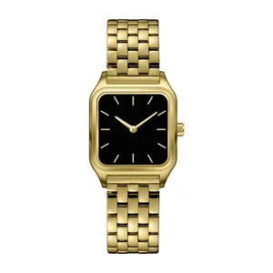 Custom Merk Vrouwen Vierkante Horloges Hoge Kwaliteit Gepolijst Glanzend Luxe Gouden Horloge Vrouwen