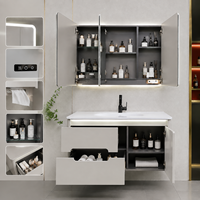 Meuble-lavabo de salle de bain d'hôtel moderne haut de gamme avec miroir LED, unité flottante de luxe, mobilier étanche, design personnalisé