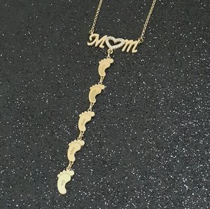 DY mamá gargantilla colgante personalización nombre Zirconia collares incrustaciones personalizadas mamá collar con pies de bebé - Product Image 5