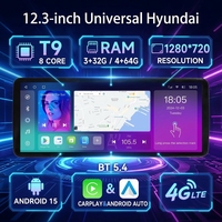 Reproductor de DVD para Auto, Radio Android 4+64GB, Reproductor Multimedia DSP de 12.3 Pulgadas para Hyundai