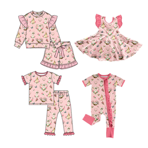 Nouvelle conception, ensemble pyjama pour bébé fille, imprimé floral lapin de Pâques, manches courtes, pantalon long - Product Image 2