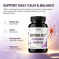 Capsules d'extrait de safran et de magnésium Ashwagandha, formule triple pour un sommeil réparateur et le confort musculaire, capsules de complexe de safran