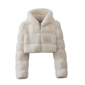 Новое поступление, зимнее пальто, куртка, Женское пальто из искусственного лисьего меха, модное короткое пальто из искусственного кроличьего меха с капюшоном для девушек