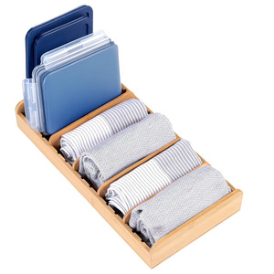 Bamboo Adjustable Clothing Organizer <b>Storage</b> <b>Box</b> Rectangular 18L <b>Drawer</b> Organizer for Towels and Lids - Product Image 1