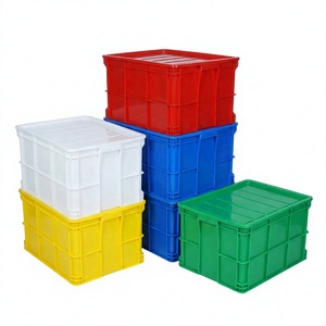 Bac de stockage en plastique empilable robuste avec couvercle, résistant aux chocs, pour entrepôt et logistique - Product Image 1