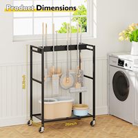 Meuble de rangement mobile double moderne pour usage domestique et professionnel, avec support pour balais et serpillères, en métal, pour salon