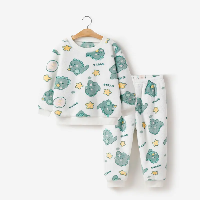 Bebé franela servicio a domicilio trajes niños y niñas grueso coral polar traje de dos piezas pijamas para niños