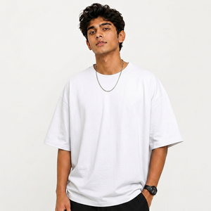 Camiseta blanca extragrande de algodón para hombre, manga corta, cuello redondo, estilo casual, jersey sólido, hecha en India - Product Image 2
