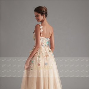 Ruolai OEV-L4233 elegante monospalla scollo a cuore colorato 3D fiore <span class=keywords><strong>lungo</strong></span> abito da sera da ballo <span class=keywords><strong>con</strong></span> <span class=keywords><strong>spacco</strong></span> - Product Image 4