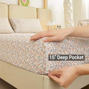 Juego de Sábanas Ajustables Antideslizantes de 4 Piezas y Fundas de Almohada con Diseño Floral Vintage en Naranja Claro - Product Image 5