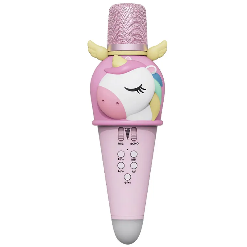 Harga pabrik mikrofon genggam anak nirkabel Unicorn merah muda dengan pengeras suara hadiah Natal untuk anak-anak