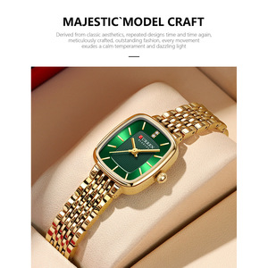 นาฬิกาควอตซ์หรูของผู้หญิงพร้อมโลโก้แบบเรียบง่ายสร้อยข้อมือสี่เหลี่ยมทอง - Product Image 5