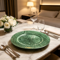 Assiette de Présentation Texturée de Luxe en Plastique 13 pouces, Revêtement Poudré, Décorative Gaufrée, Décoration de Table Moderne et Élégante pour Mariage