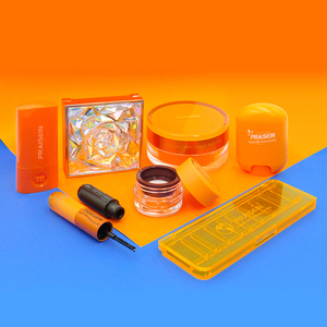 Imballaggio cosmetico arancione personalizzato rotondo contenitore in polvere sfuso vasetto di plastica twist bastoncini per crema solare tubi - Product Image 1
