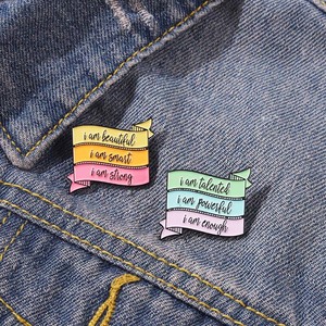 Creative Colorful <strong>Strip</strong> Alloy Brooch Elegant Simple English Ribbon Shape I Am Beautiful Smart Talent Powerful <strong>Enamel</strong> Lapel Pin - Product Image 6