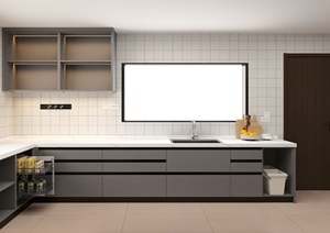 Gabinetes de Cocina Funcionales Grises con Cesta Extraíble y Cubo de Basura Empotrado para Apartamentos - Product Image 3