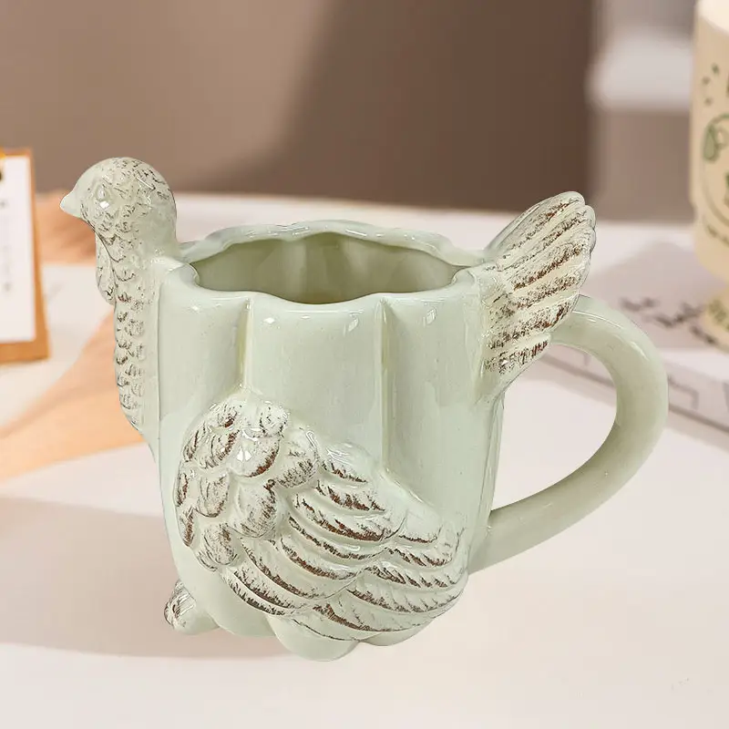 Commercio all'ingrosso personalizzato Beige bicchieri da tè ceramica tacchino acqua potabile tazza di ceramica