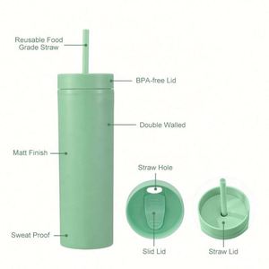 Vasos Delgados de Plástico de 16 oz con Logotipo Personalizado, Doble Capa de PP, Varios Colores, Ecológicos, Impresión por Serigrafía, Libres de BPA, a Prueba de Fugas - Product Image 4