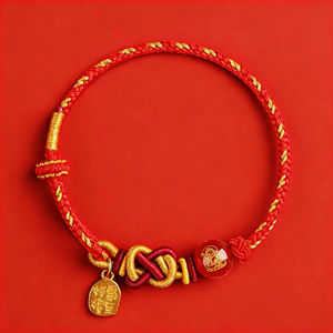 Pulsera de Cuentas Rojas Pequeñas con Cuerda Tejida Unisex, Estilo Viento Nacional, Ágata de Montaña Putuo, <span class=keywords><strong>Cinco</strong></span> Caminos de la Riqueza, Año del Caballo 2026 - Product Image 5