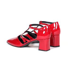 <span class=keywords><strong>Talon</strong></span> moyen En Cuir Verni Rouge Rétro T-strap Mary Jane Lolita Chaussures Femmes Pompes Habillées - Product Image 5
