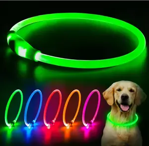 Coleira de cachorro recarregável por atacado, coleira de luz led recarregável por usb para animais de estimação, produto personalizado