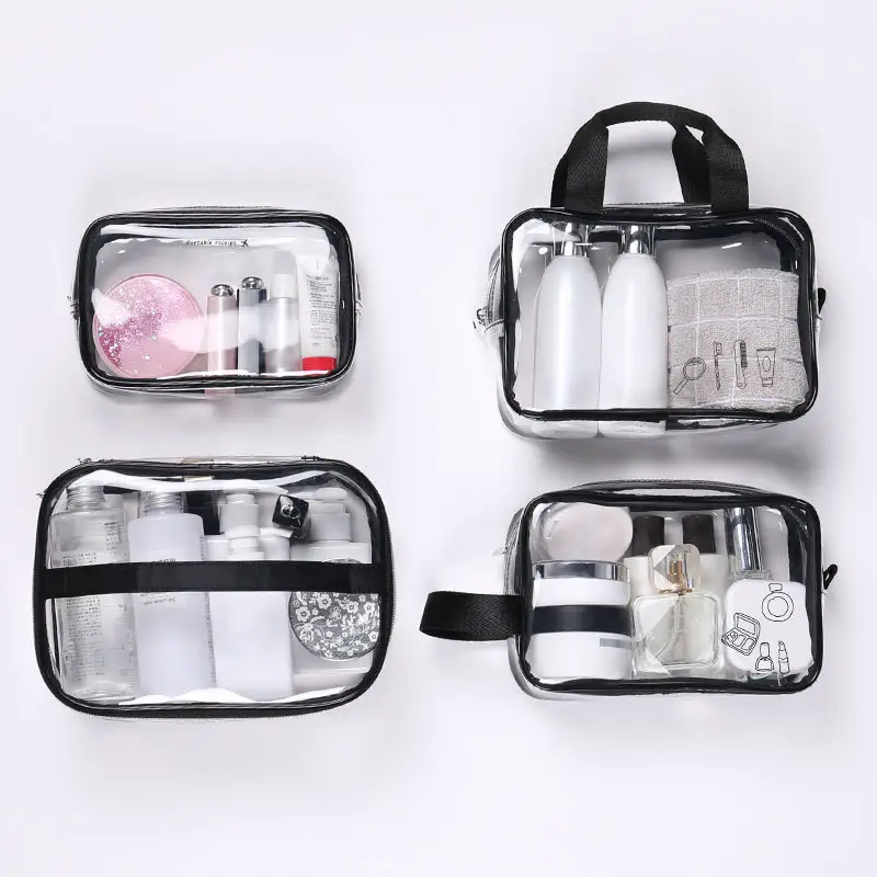 Pochettes de maquillage OEM PVC sac cosmétique Transparent pas cher cadeau promotionnel femmes pochette à fermeture éclair lavage trousse de toilette