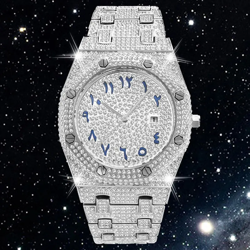 Wholesale Full diamond watch for men japan quartz hip hop fully luxury iced out watch men montre homme