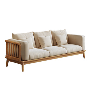 Japanese Style Solid Wood Fabric Sofa Creamy Wabi Sabi Modern Living Room Upholstered Square Shape For Small Apartments - Product Image 4
