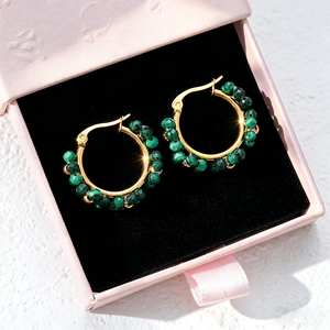 Pendientes de Aro Chapados en Oro con Cuentas de Cristal Verde de 25 mm, Joyería para Uso Diario de Mujer - Product Image 6