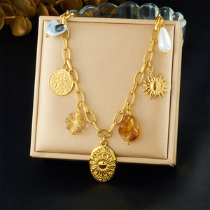 European American Style Retro Gold Plated Oval Sunflower Pendant Stainless Steel Chain Necklace Gift Jewelry - Product Image 1