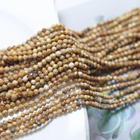 Perles de pierre naturelle en jaspe, facettées, motif marron, 2 mm, 3 mm et 4 mm, pour la fabrication de bijoux