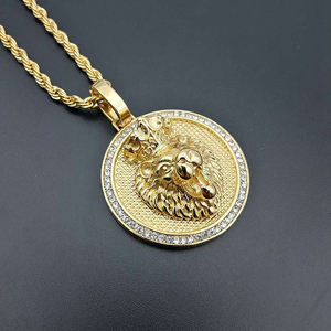 <span class=keywords><strong>Collana</strong></span> SN190 <span class=keywords><strong>con</strong></span> <span class=keywords><strong>Ciondolo</strong></span> <span class=keywords><strong>Leone</strong></span> in Cristallo Scintillante, Placcato Oro in Acciaio Inossidabile <span class=keywords><strong>con</strong></span> Catena a Corda, Gioiello Hip Hop Unisex per Regalo di Festa - Product Image 4