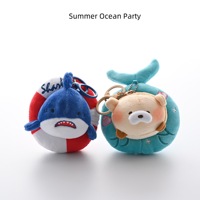 [Été Frais] Porte-clés en peluche courte ultra douce Ocean, avec pendentif petit requin mignon et figurine phoque avec bouée de natation, 12 cm