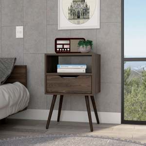 Nightstand 25 H Dark Walnut One Drawer One Open <b>Shelf</b> Four Legs - Product Image 1