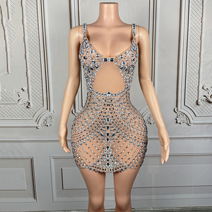 Novance Y4536 <strong>Dropshipping</strong> Womens Luxury Clothing Wholesale Sleeveless Deep V Neck Mini <strong>Dress</strong> Rhinestone <strong>Dress</strong> for Party Club