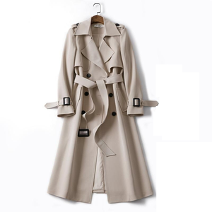 Trench mi-long élégant et léger de style coréen pour <span class=keywords><strong>femme</strong></span>, pardessus ceinturé imperméable avec col en laine et longs manteaux d'hiver - Product Image 5