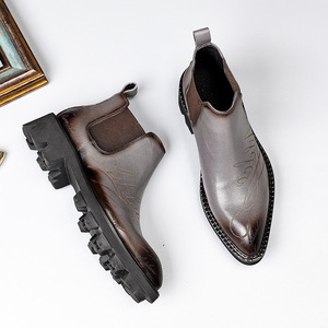 Bottes Chelsea en cuir ajouré - Chaussures décontractées respirantes à plateforme et semelle épaisse en cuir véritable pour hommes - Product Image 4