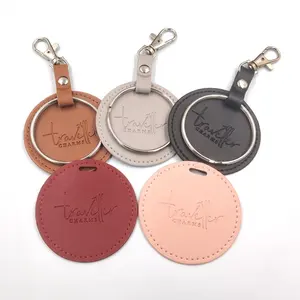 Custom logo fashion design round PU leather key chain on sale